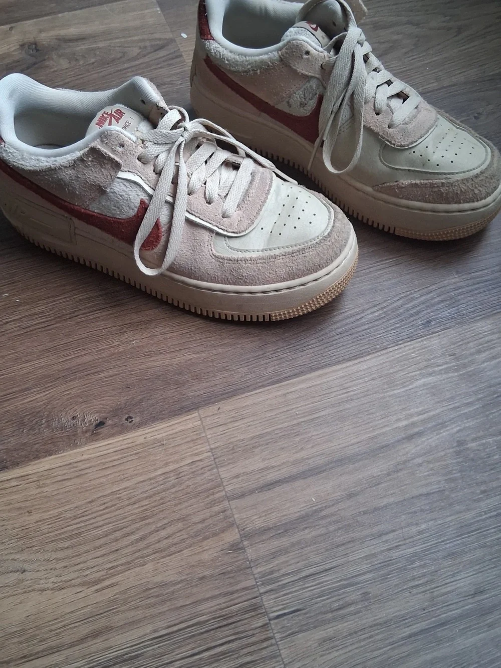 Nike Air Force 1 Sneakers in Cream and Red